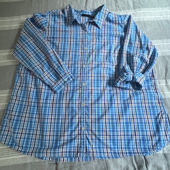 Susan Graver Weekend Womens Blue Plaid Button Up Long Tab Sleeve Shirt Size 2XP - Picture 1 of 11